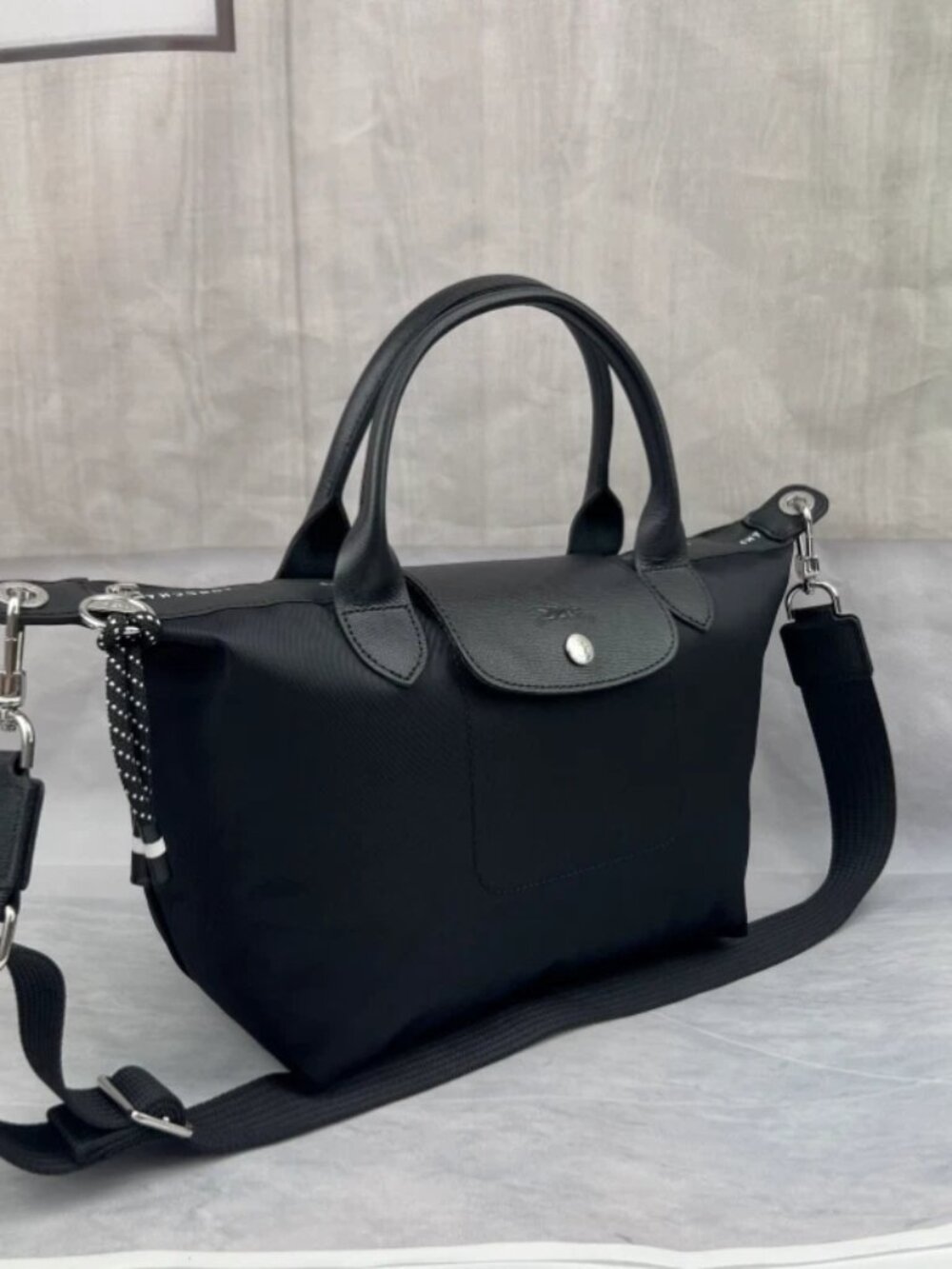 Black Foldable Tote Crossbody Bag Small Size 1512